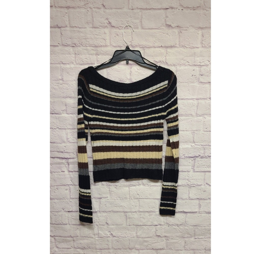 Free People Striped‎ Off The Shoulder Sweater Black Brown Cream Size Small - Picture 5 of 8